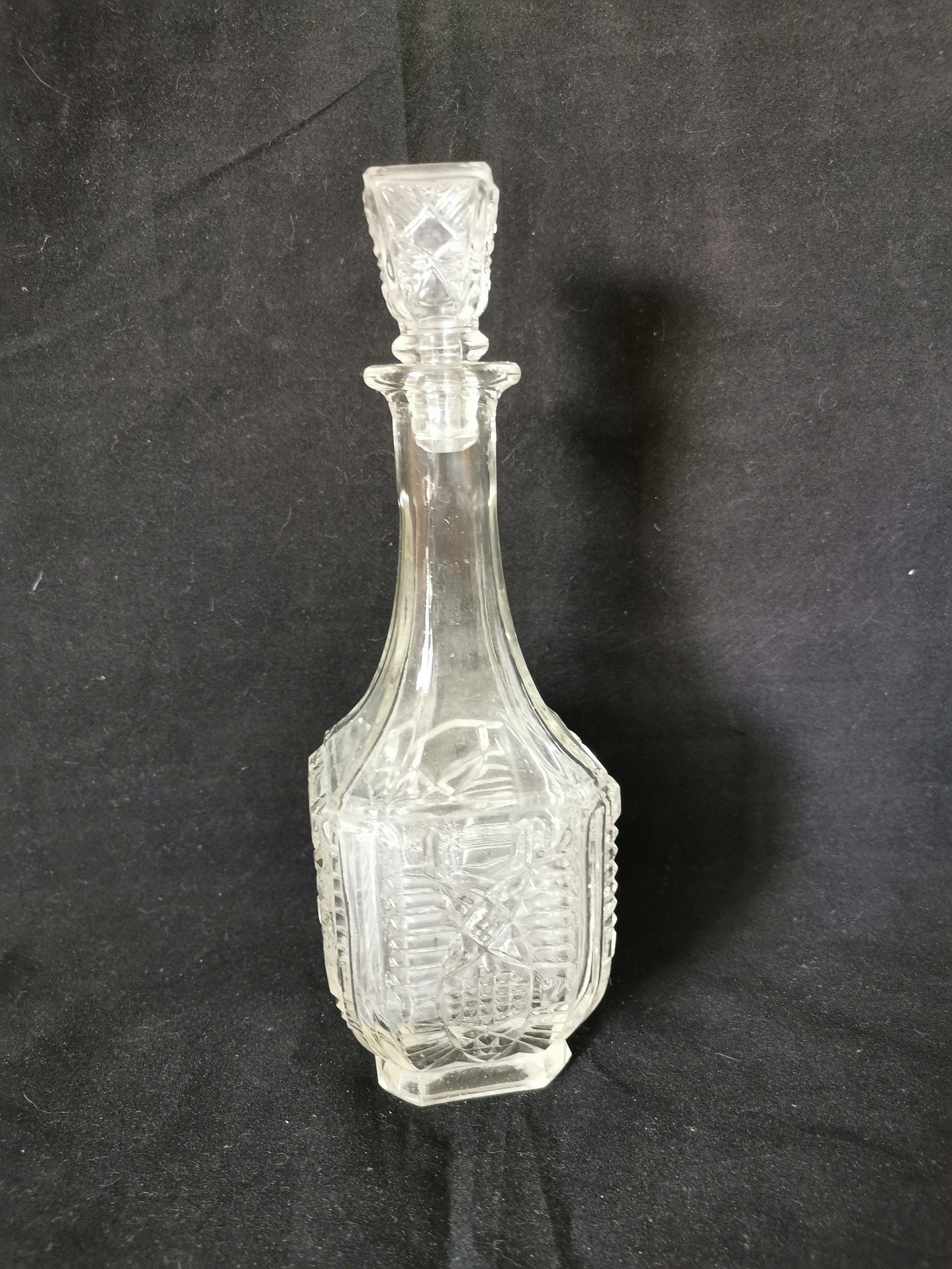 Carafe/Vinaigrier en Verre Transparent/ Motif Géométriques /Français Vintage Années 60