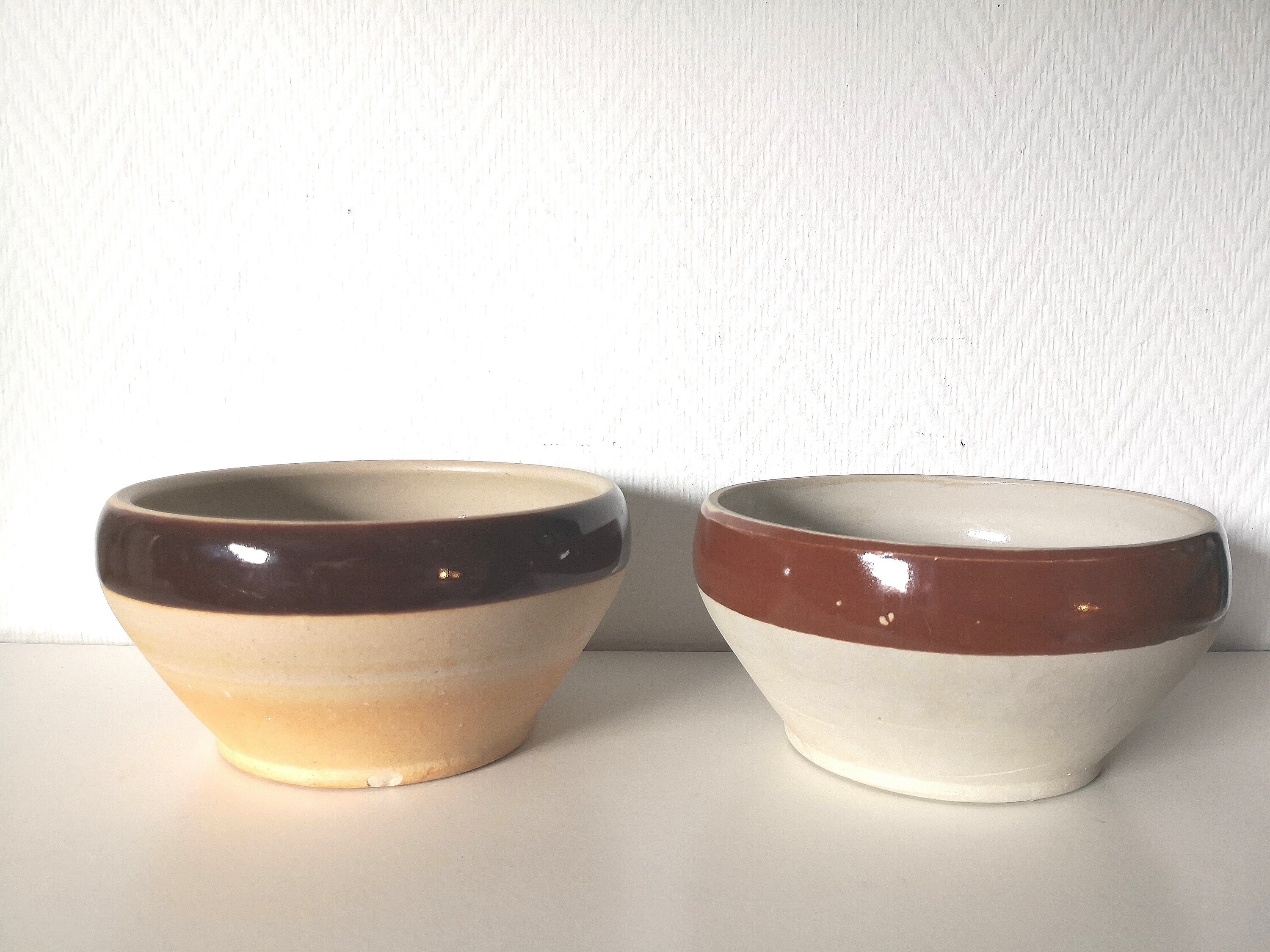 Ensemble de Saladiers/ Bol Mélangeur /Grès Émaillé Beige et Brun/ Digoin/Français Vintage