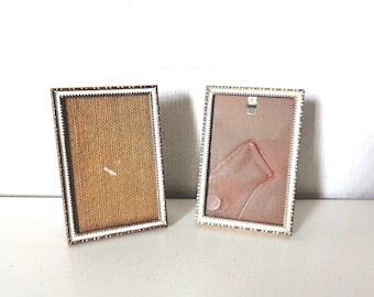 photo frame /frame to stand /Danish design/metal and glass/golden/rectangle format/vintage