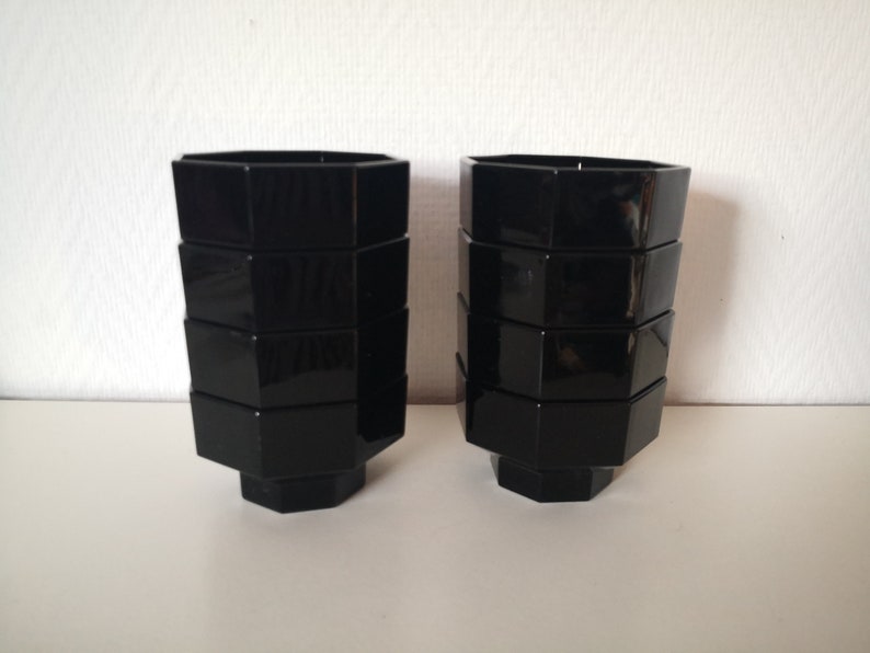 set 4 cups ramekins dessert cup ice80s black opaline ARCOPAL OCTIME series