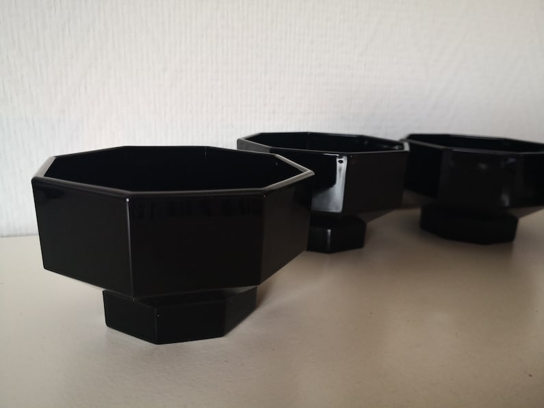 set 4 cups ramekins dessert cup ice80s black opaline ARCOPAL OCTIME series