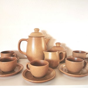 Coffee/tea service/sugar bowl/pourer/vintage stoneware/brown/vintage French