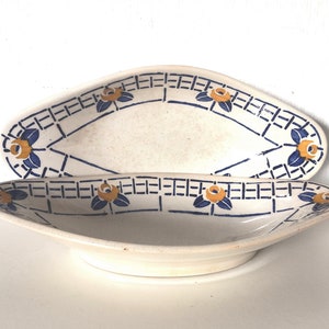 Serving dish /ravier/ white with yellow and blue flowers /old ceramics/ sarreguemines / Ribeauville model / French vintage