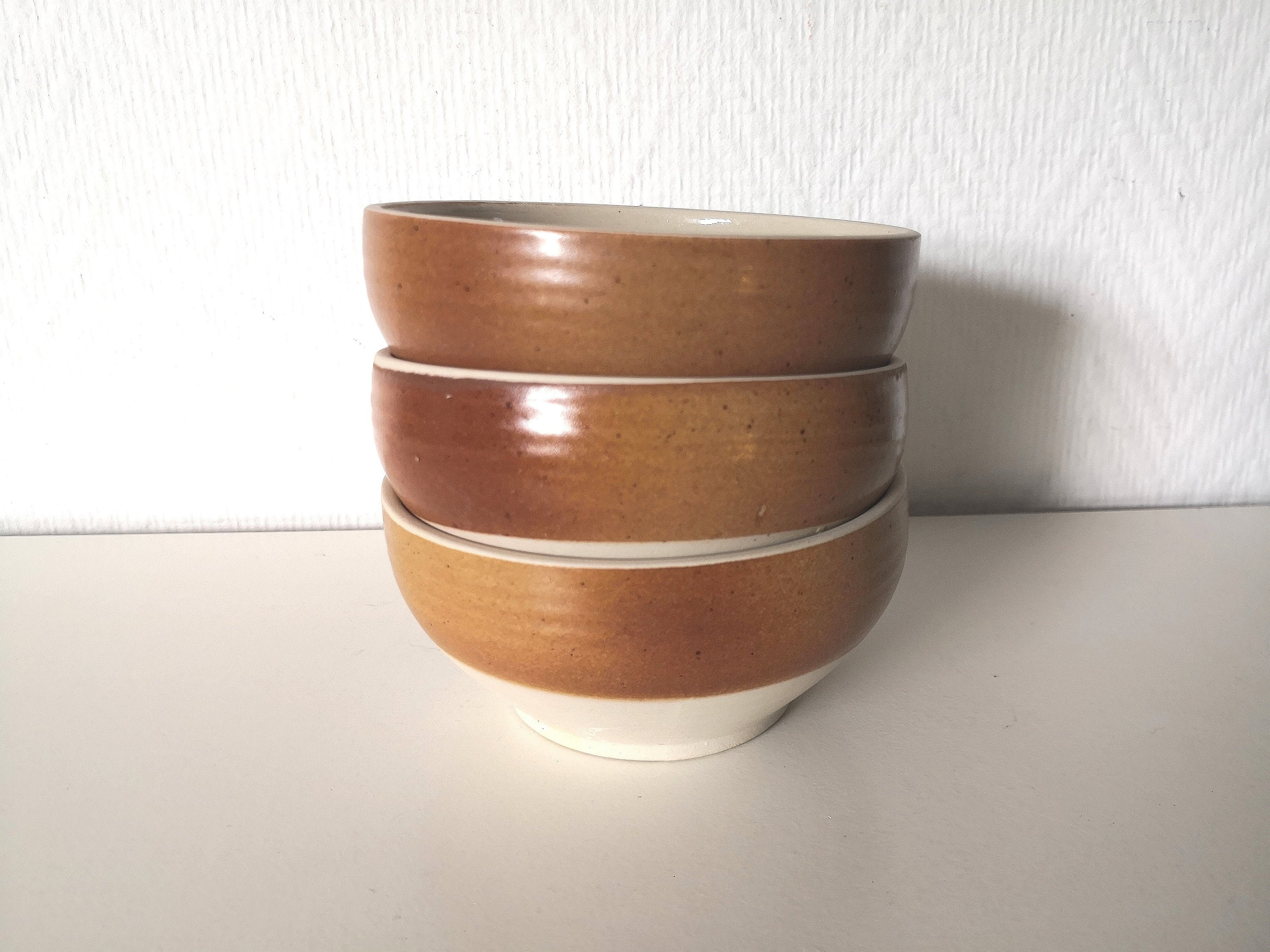 Ensemble de 3 Ramequins/Bols/Saladier/Coupe/ en Grès /Céramique /Beige et Marron /De Scarpe/France V