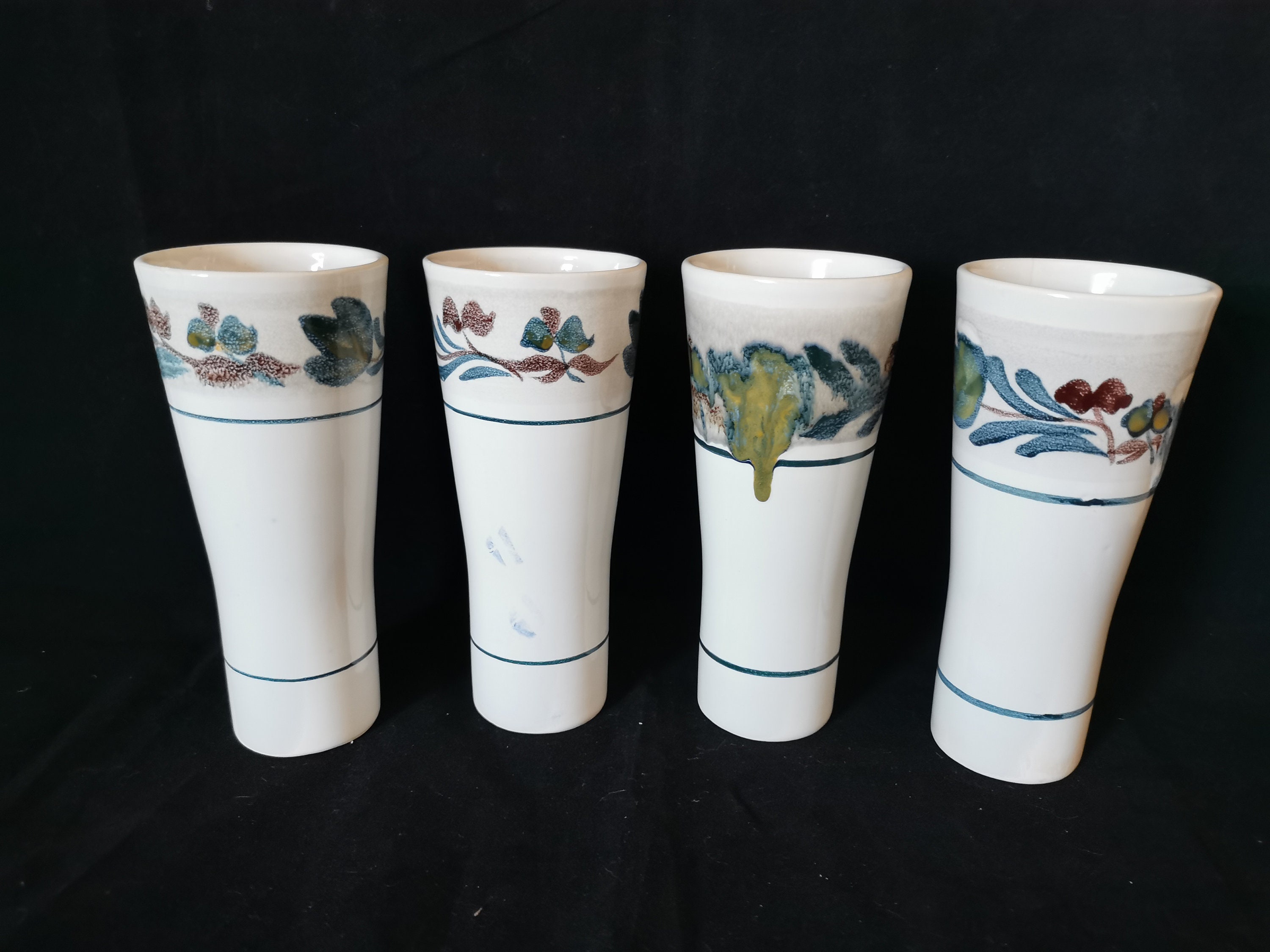 Tasses/Verres/Grès/Céramique /Pornic/Années 70/Motif Fleurs /Sandra/Français Vintage