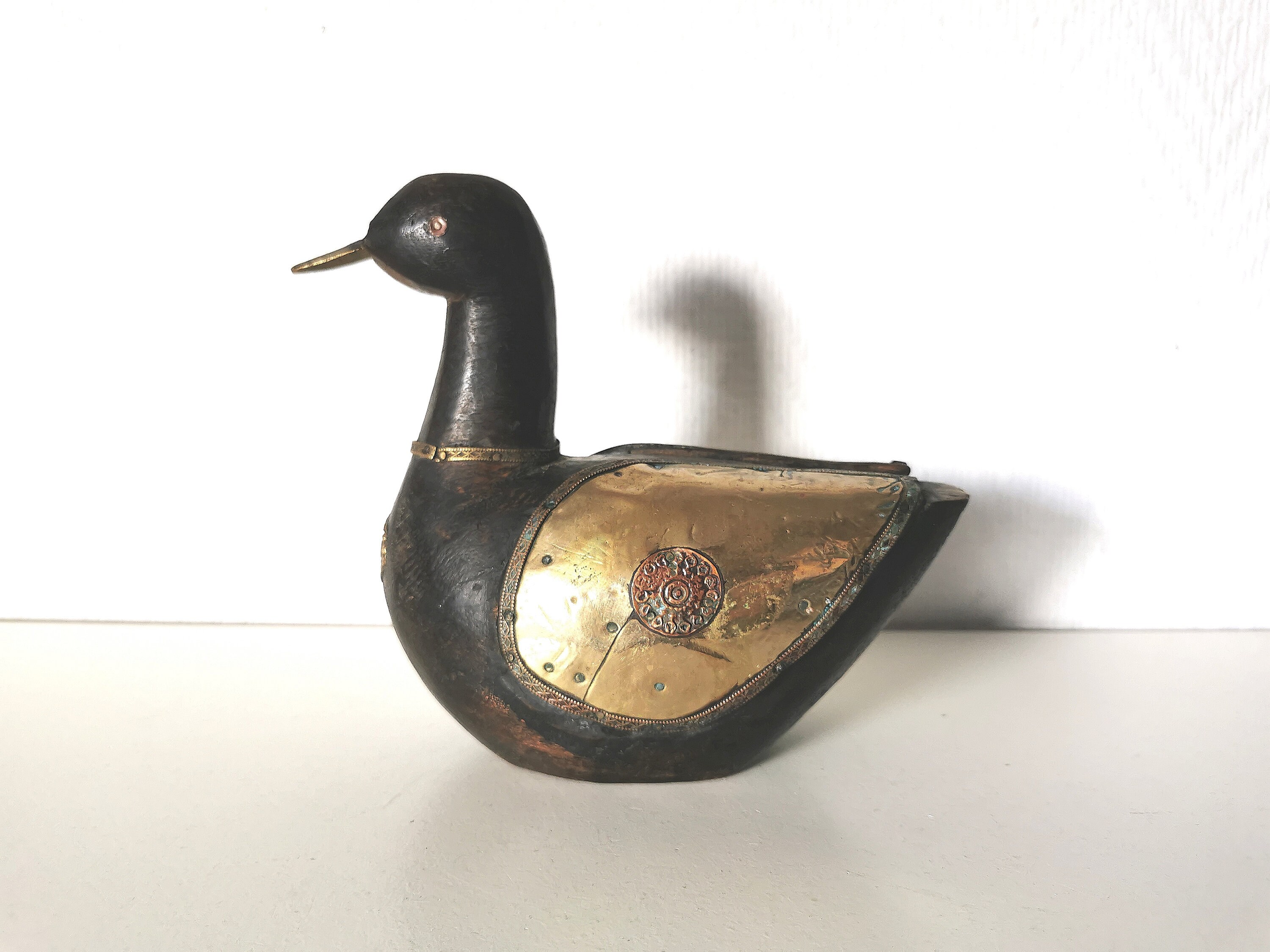 Oiseau/statuette/statue/Figurine/En Métal Doré/Laiton/Et Bois/Noir/Français Vintage /Années 70