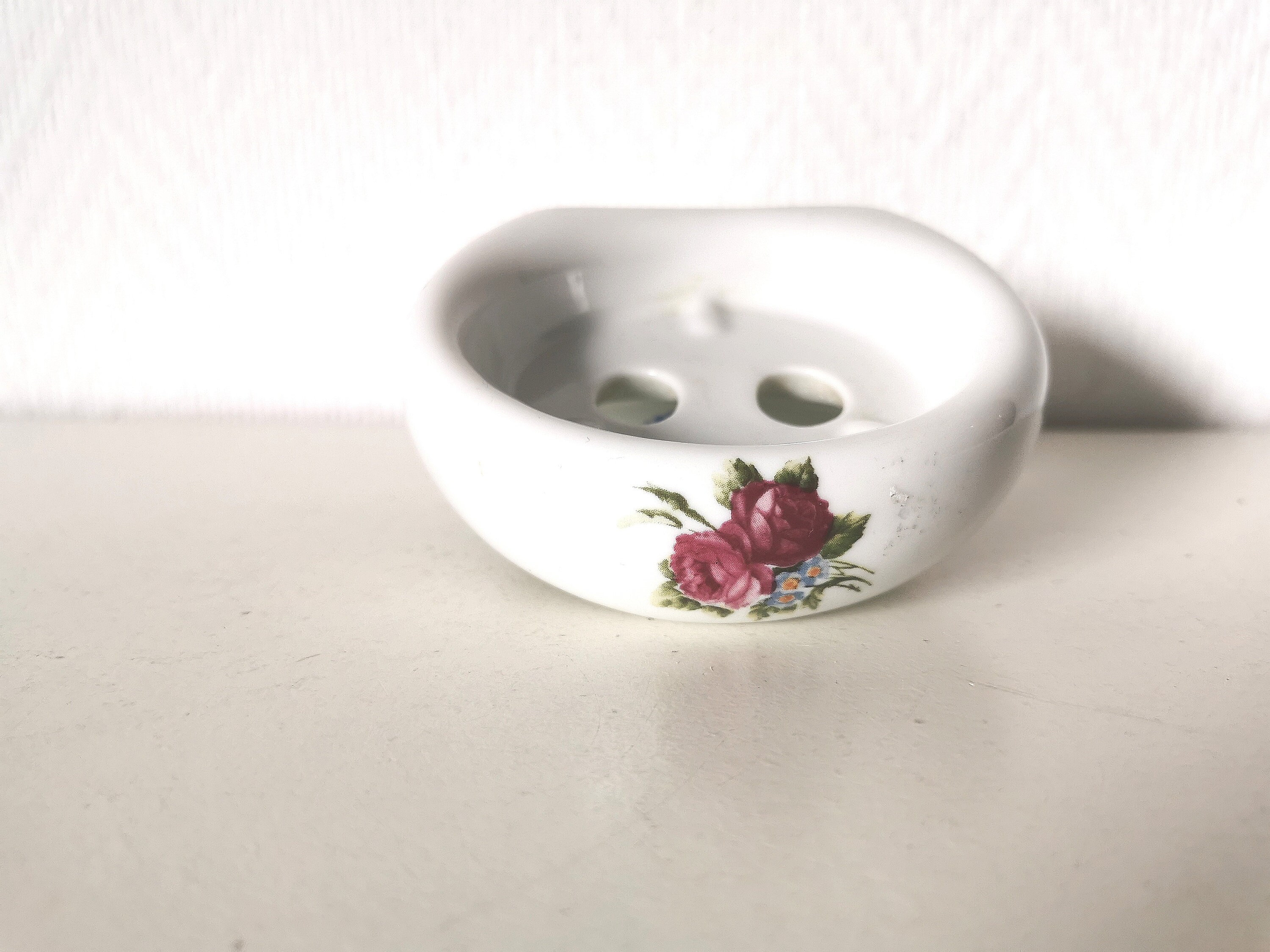 Porte Brosse à Dents/Décoration Salle de Bain/Porcelaine Paris /Blanc et Rose/Français Vintage