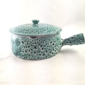 Caquelon/casserole / stove with turquoise ceramic lid / french 70s