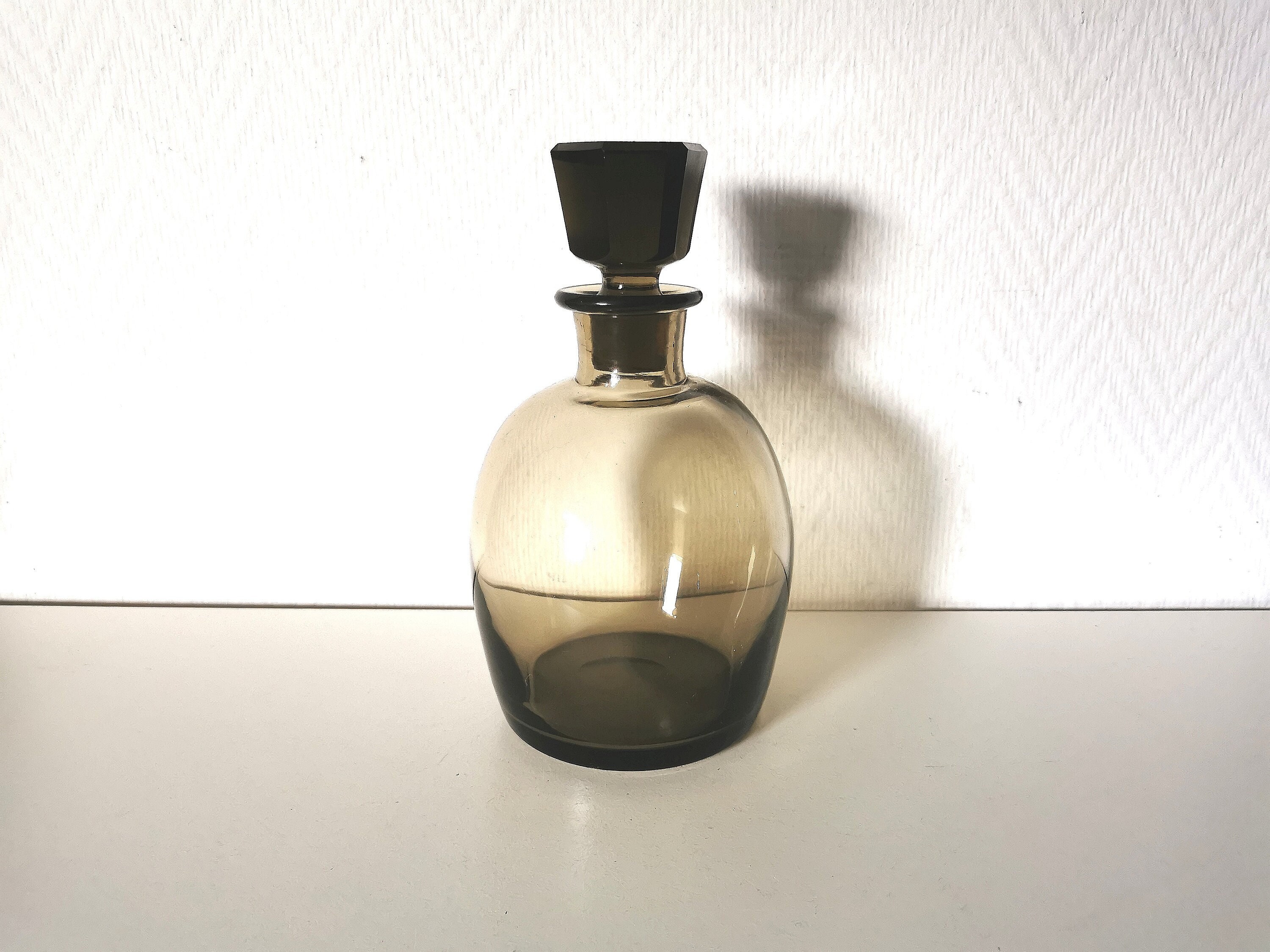 Flacon/Carafe/Bouteille/Verre Marron/Fumé/Années 50 /Service Liqueur/Art Déco/Français Vintage