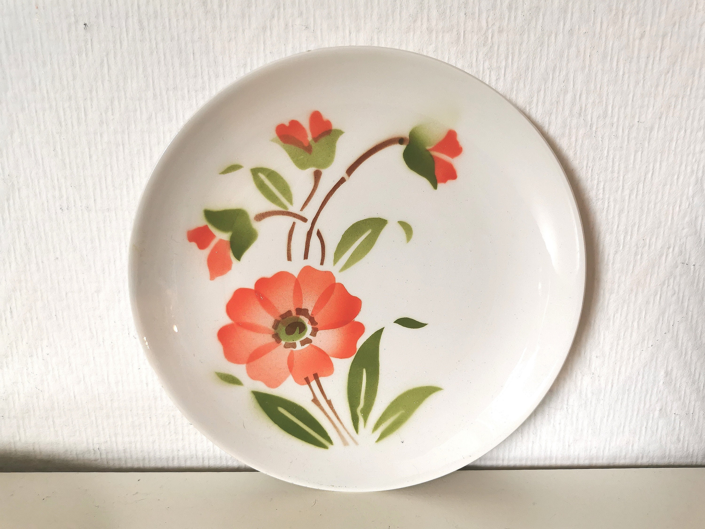 Assiettes Dessert/Fromage/Salade/Fleur Au Pochoir /Céramique Anciennes/ Moulin Des Loups/Français Vi