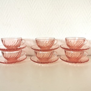 coffee/espresso cups/ 70s /pink glass/ ARCOROC /swirl/ROSALINE service