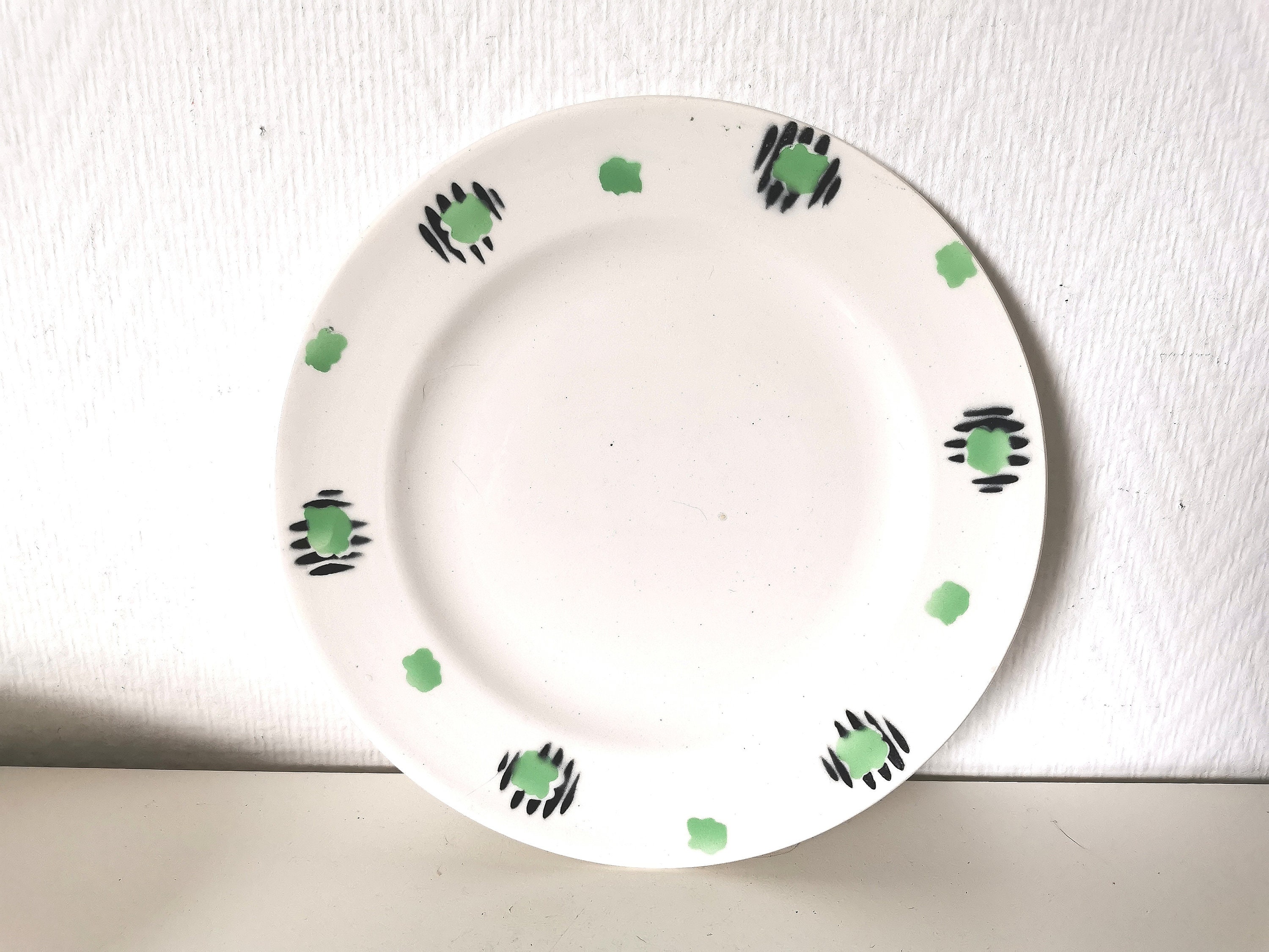 Ensemble de 6 Assiettes/ Plates /Et Creuses /Rondes /Céramique/ Années 60/ Saint Amandinoise /Vert /