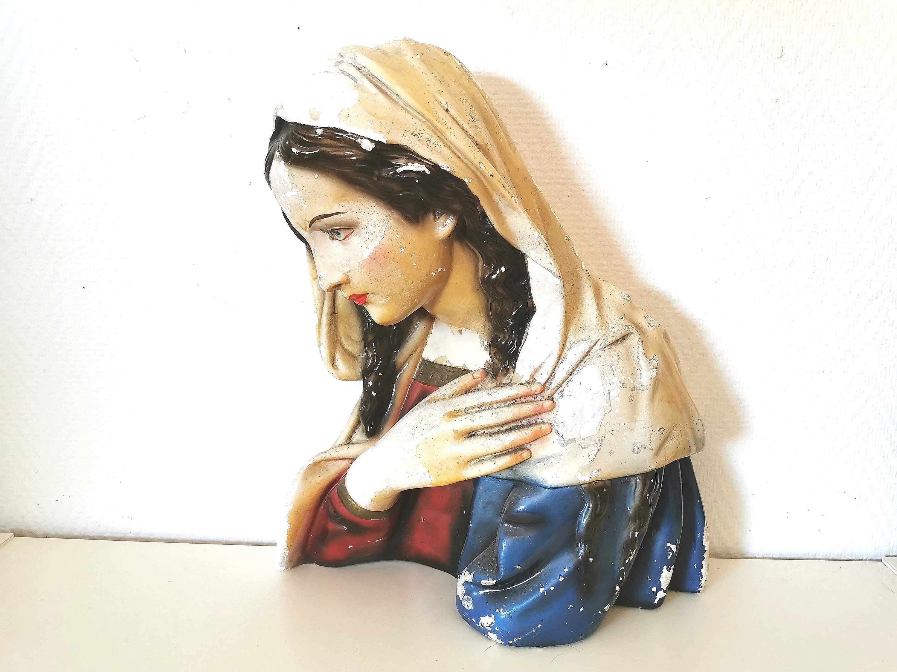 Grande Statue/Buste/ Vierge Marie/Plâtre Ancien /Religion Sainte /Antique Français