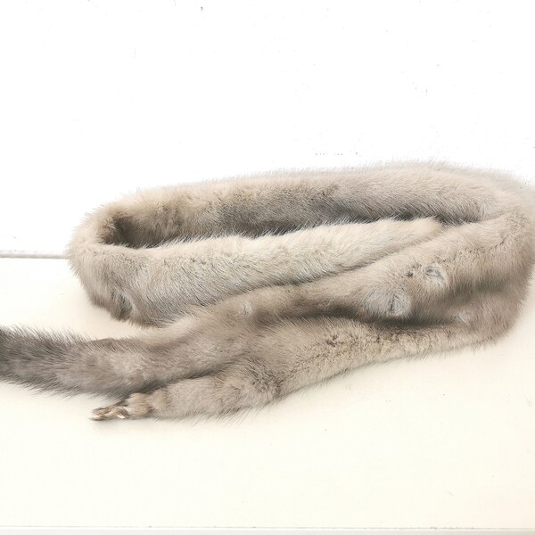 écharpe/ étole /col / fourrure / furet/fouine /vison /gris /taxidermie / français vintage