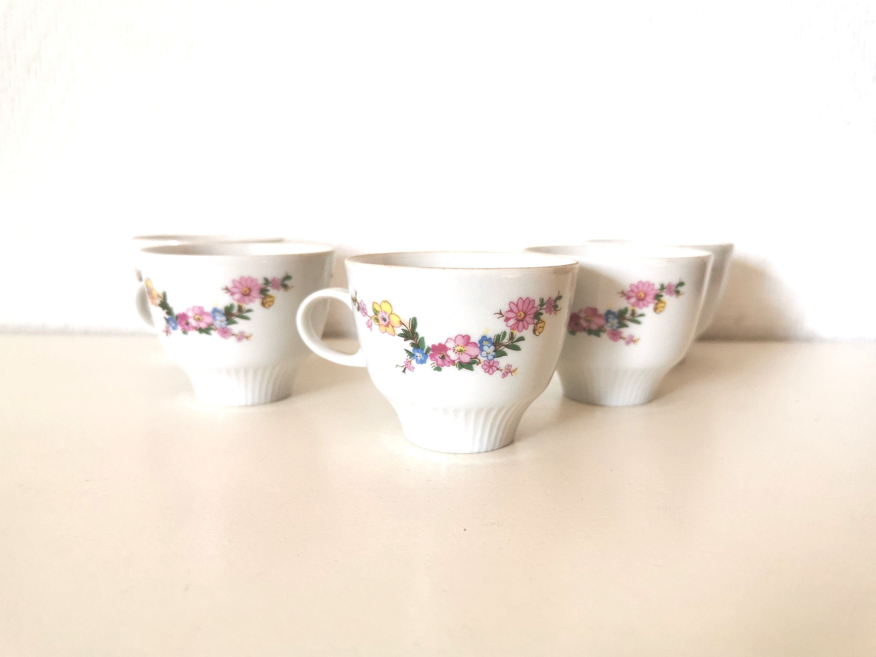 Service à Café/Expresso/ Céramique /Marque Colditz /Made in Gdr/Motifs Rose/Vintage Allemagne