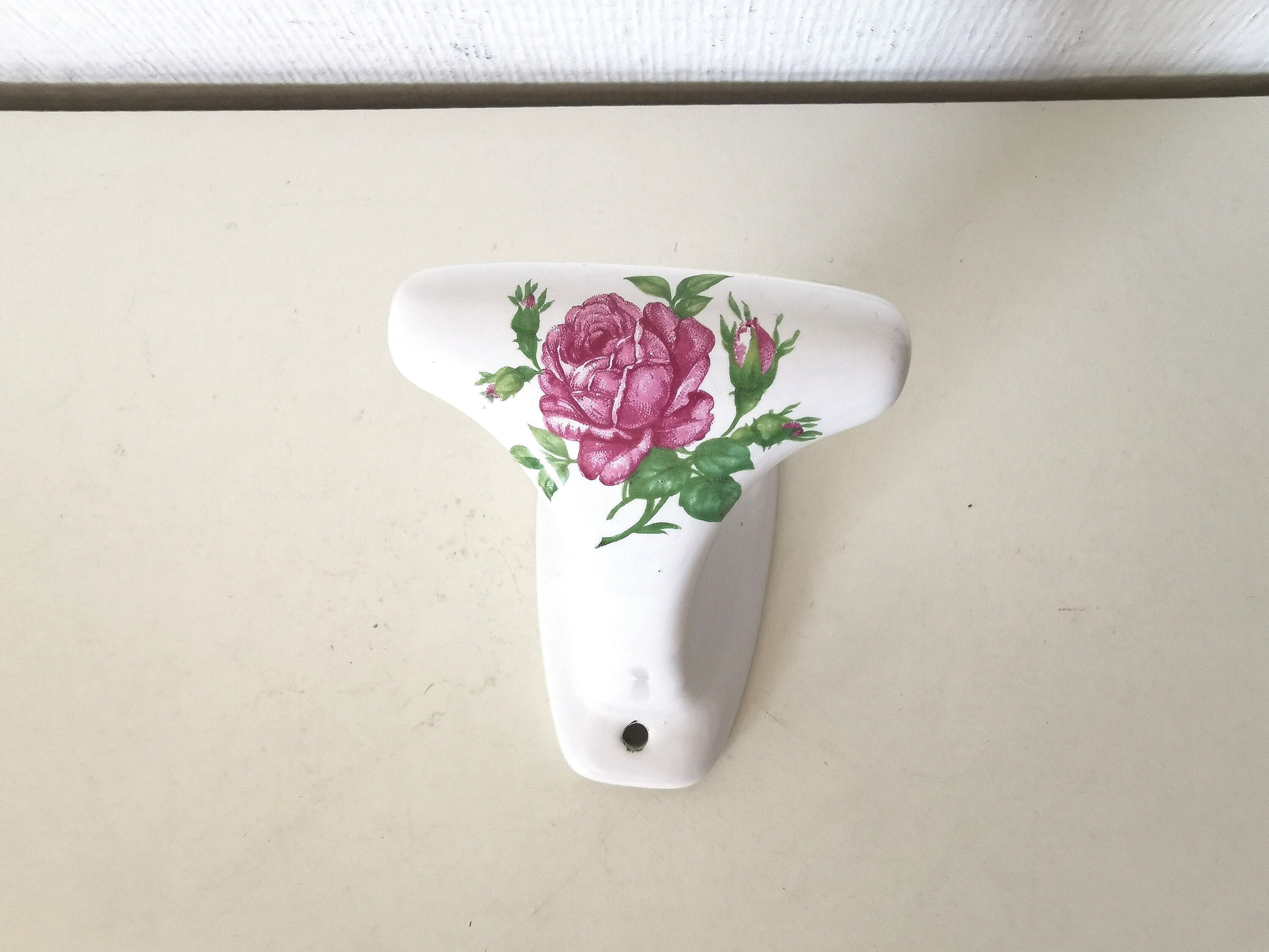 Porte Manteau/Crochet/Serviette/Gant de Toilette/Porcelaine/De Paris/Blanche/Motif Rose/Français Vin