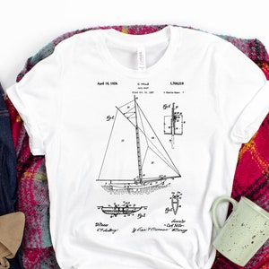 Vintage 1929 Sailboat Shirt Retro Blueprint Unisex Boat Patent Drawing Cool Sailing Tee