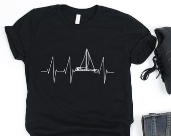 Sailboat Heartbeat Funny Cute Sailor Gift Unisex Boat Lover Cool Sailing Tee