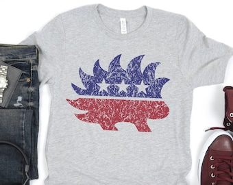 Distressed Libertarian Porcupine T-shirt Cool Stylized Unisex Freedom Gift Tee