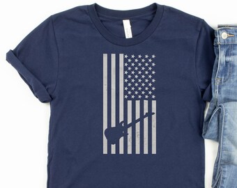 American Flag Electric Guitar Monochrome Patriotic Musician T-Shirt