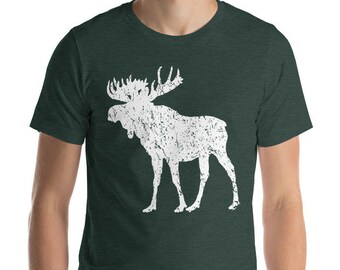 Vintage Moose Silhouette Tee Distressed Outdoor Animal Lover Gift Short-Sleeve Men's T-Shirt