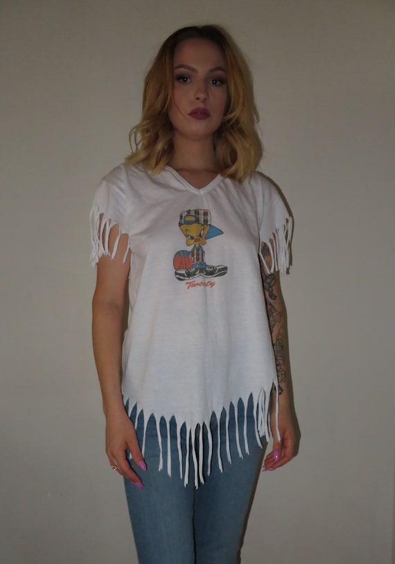 Vintage 90s White Disney Duck Gangster Tweety Bird T Shirt Top Etsy