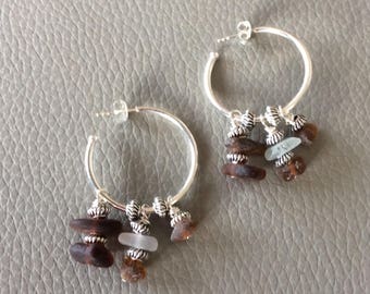 Silver and seaglass loop earrings