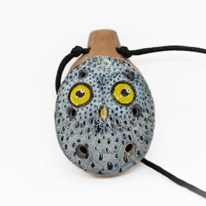 Ceramic ocarina Portrait of an owl. Original ocarina - necklace, handmade whistling pendant