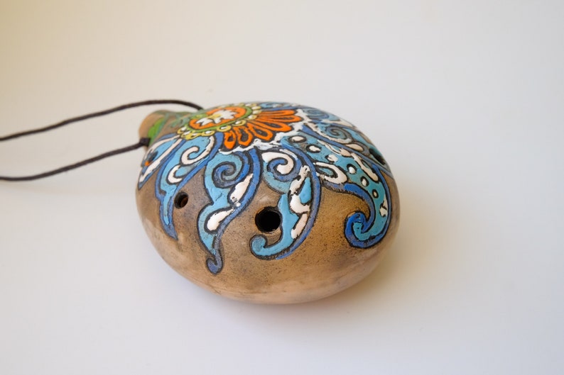 Ceramic Ocarina Spring flower. Handmade engraved clay flute Etsy