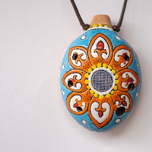Ceramic ocarina Summer flower. This handmade clay flute is a beautiful pendant on which you can play simple melodies. Ocarina necklace