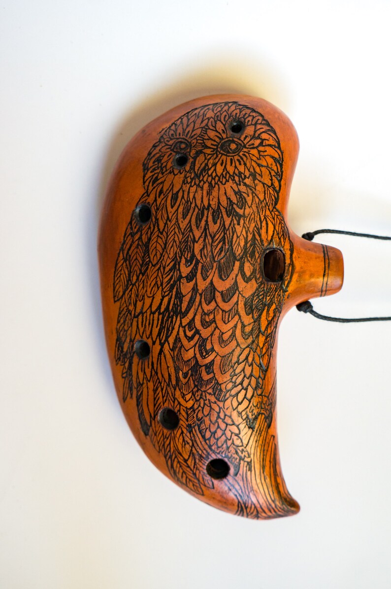 Ceramic ocarina Lovely Owl. The engraved clay flute of Etsy