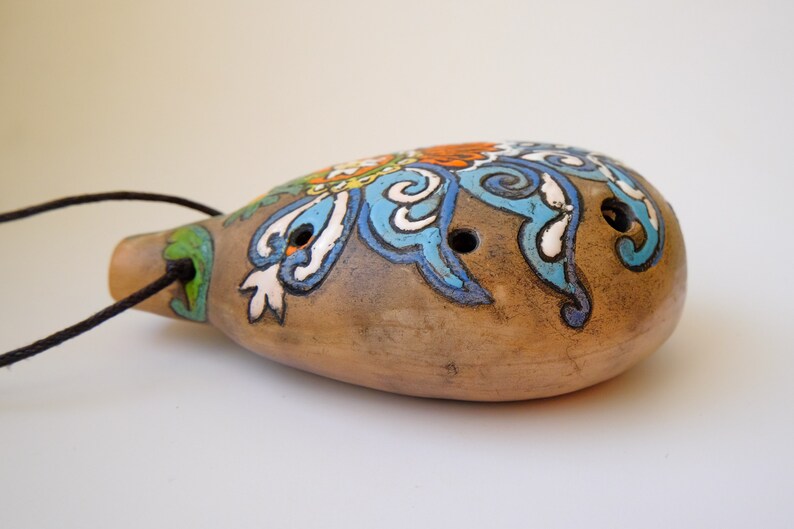 Ceramic Ocarina Spring flower. Handmade engraved clay flute Etsy