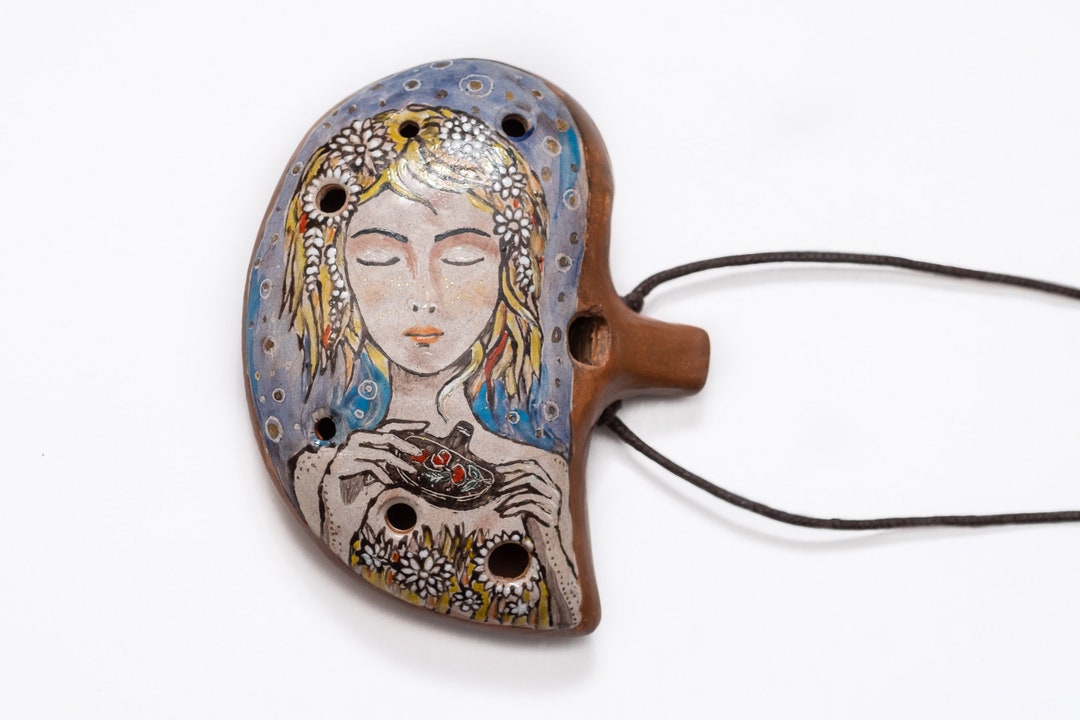 Ceramic Ocarina Golden Freckles of Spring. Beautiful Handpainted Clay