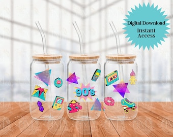 90s Kid Tumbler PNG: Libbey Can Wrap Sublimation Design (Digital Download)