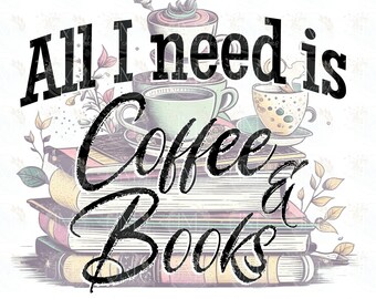 PNG Boeken en koffie: sublimatieontwerp (digitale download)