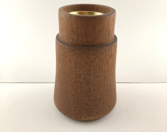 Vintage Dansk Mid Century Modern Teak Brass Candlestick Holder Scandinavian Design Candle Holder