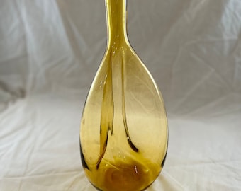 Vintage Mid Century Blenko-Style Pinched Glass Decanter - Amber