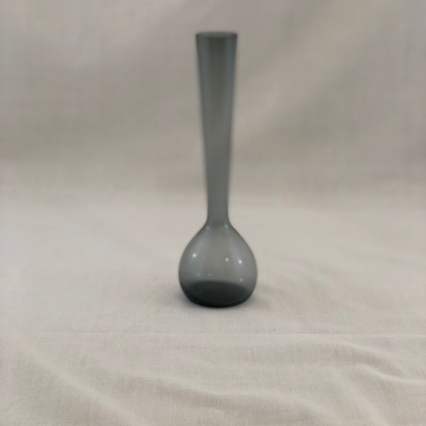 Vintage Mid Century Smoky Gray Blown Glass Bud Vase - 8" tall