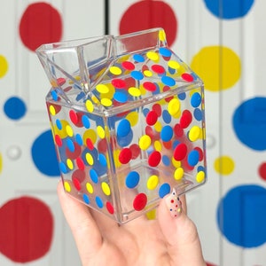 Acrylic Milk Carton Vase, Primary Color Dots