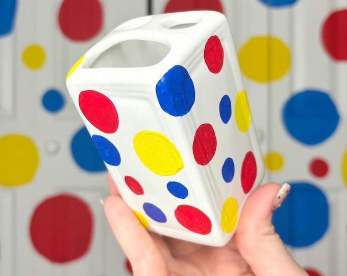 Primary Color Dots Ceramic Toothbrush Holder