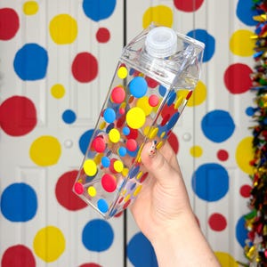 Acrylic Milk Carton Water Bottle, Primary Color Dots
