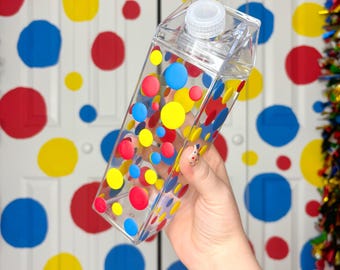 Acrylic Milk Carton Water Bottle, Primary Color Dots