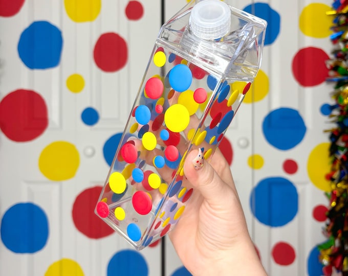 Acrylic Milk Carton Water Bottle, Primary Color Dots