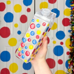 Frosted Acrylic Milk Carton Water Bottle, Primary Color Dots