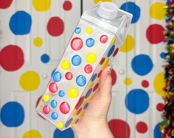 Frosted Acrylic Milk Carton Water Bottle, Primary Color Dots