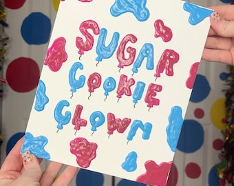 Sugar Cookie Clown Handpainted Watercolor Canvas Circus Art