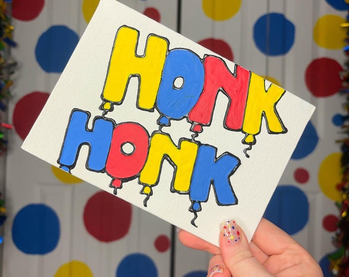 Honk Honk Handpainted Watercolor Canvas Circus Art