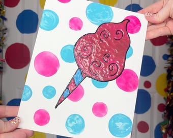 Cotton Candy Handpainted Watercolor Canvas Circus Art