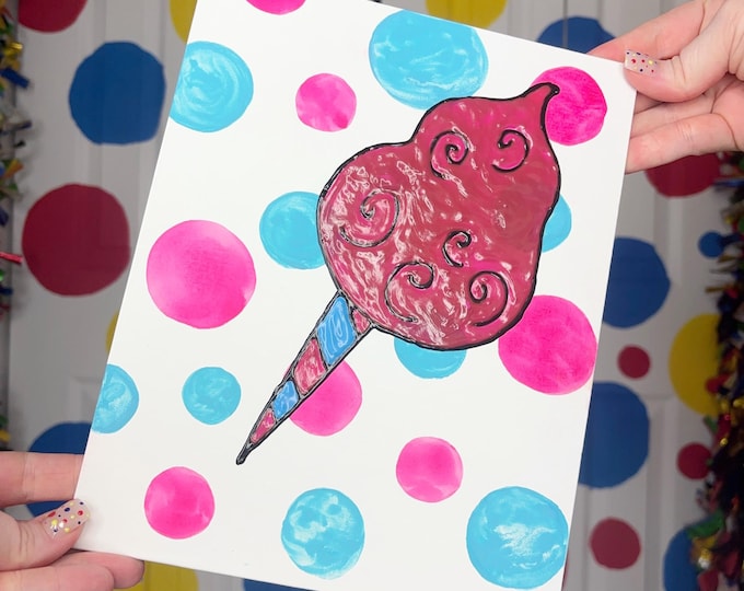 Cotton Candy Handpainted Watercolor Canvas Circus Art