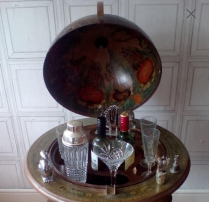 Globe Drinks Trolley Vintage Large Spinning Old World Map Etsy